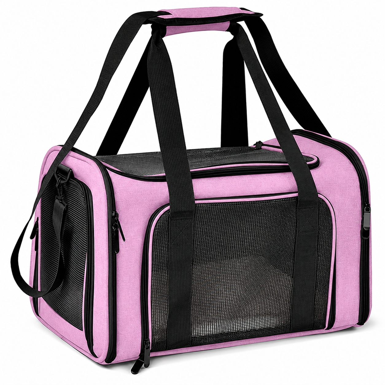Soft Pet Carrier Bag for Cats and Dogs with Travel Mat Foldable Portable Design - Pink