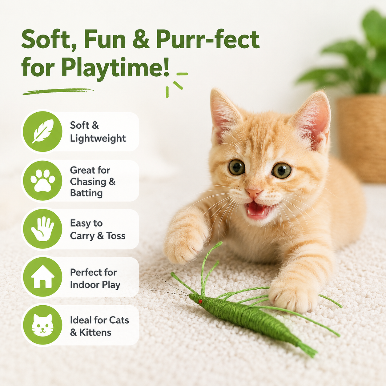Green Prawn with Catnip Plush Interactive Cat Toy