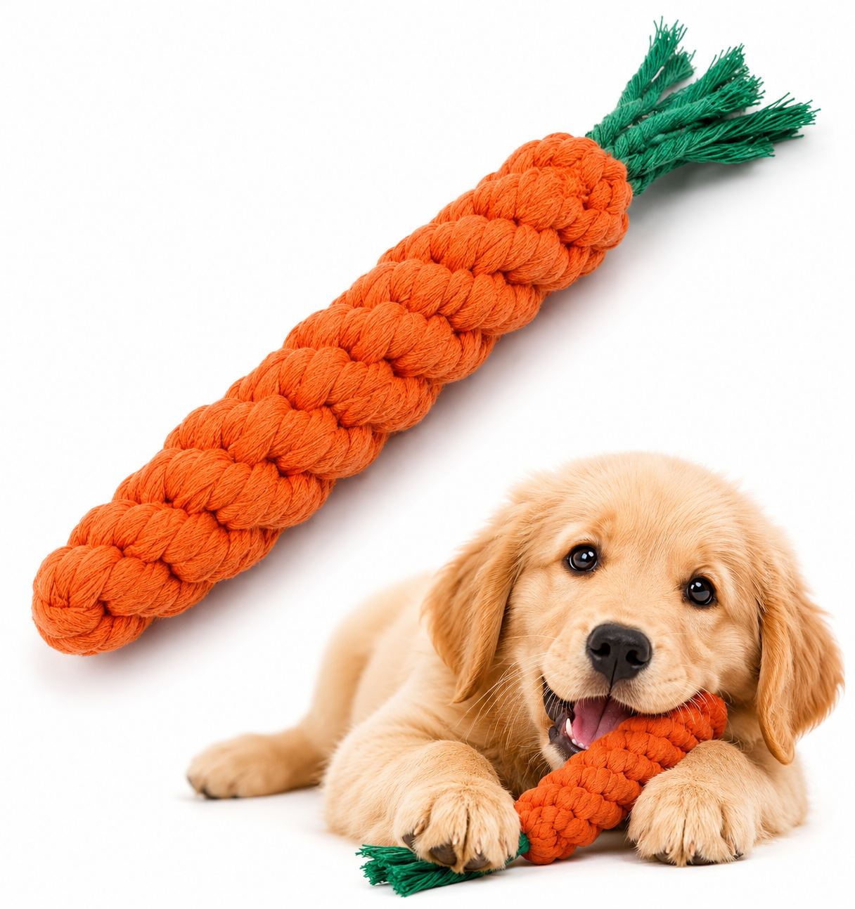 Carrot Cotton Rope Dog Chew Toy for Puppies and Small Dogs