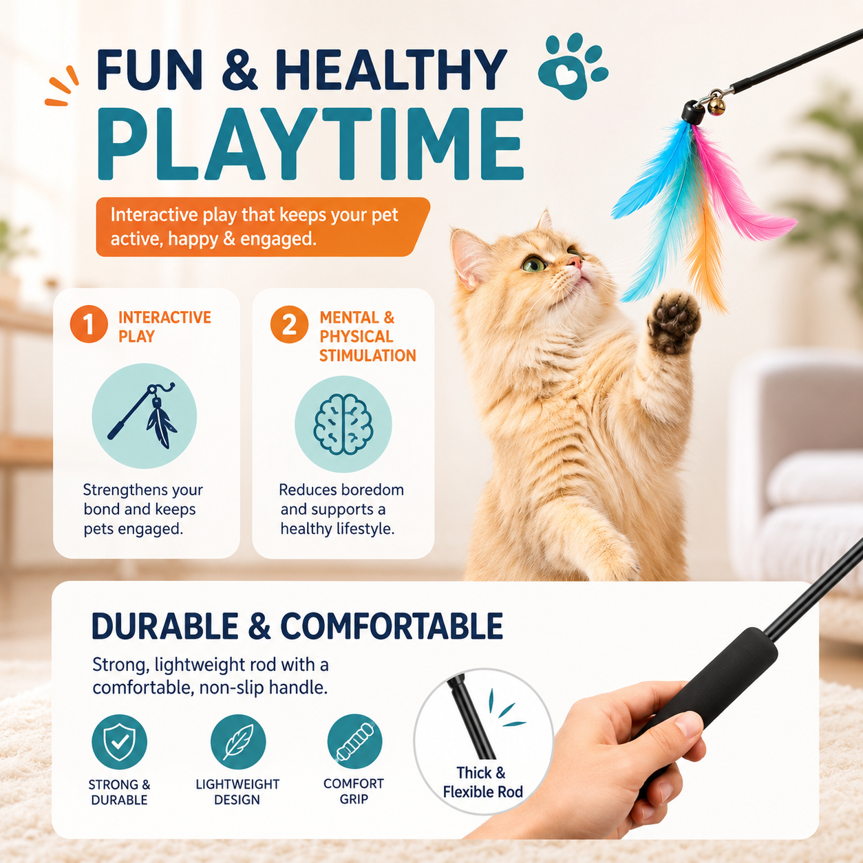 Cat Feather Toy Refill Set 11 PCS Interactive Teaser Attachments with Retractable Wand