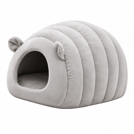 Semi-Enclosed Cat Cave Bed with Removable Cushion - Grey