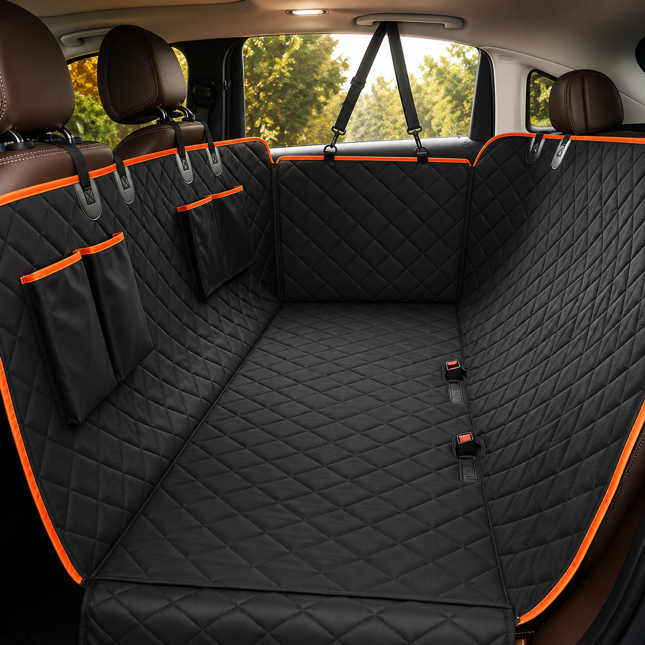 Heavy Duty Dog Car Seat Cover with Waterproof Hammock Style Back Seat Protector - Black