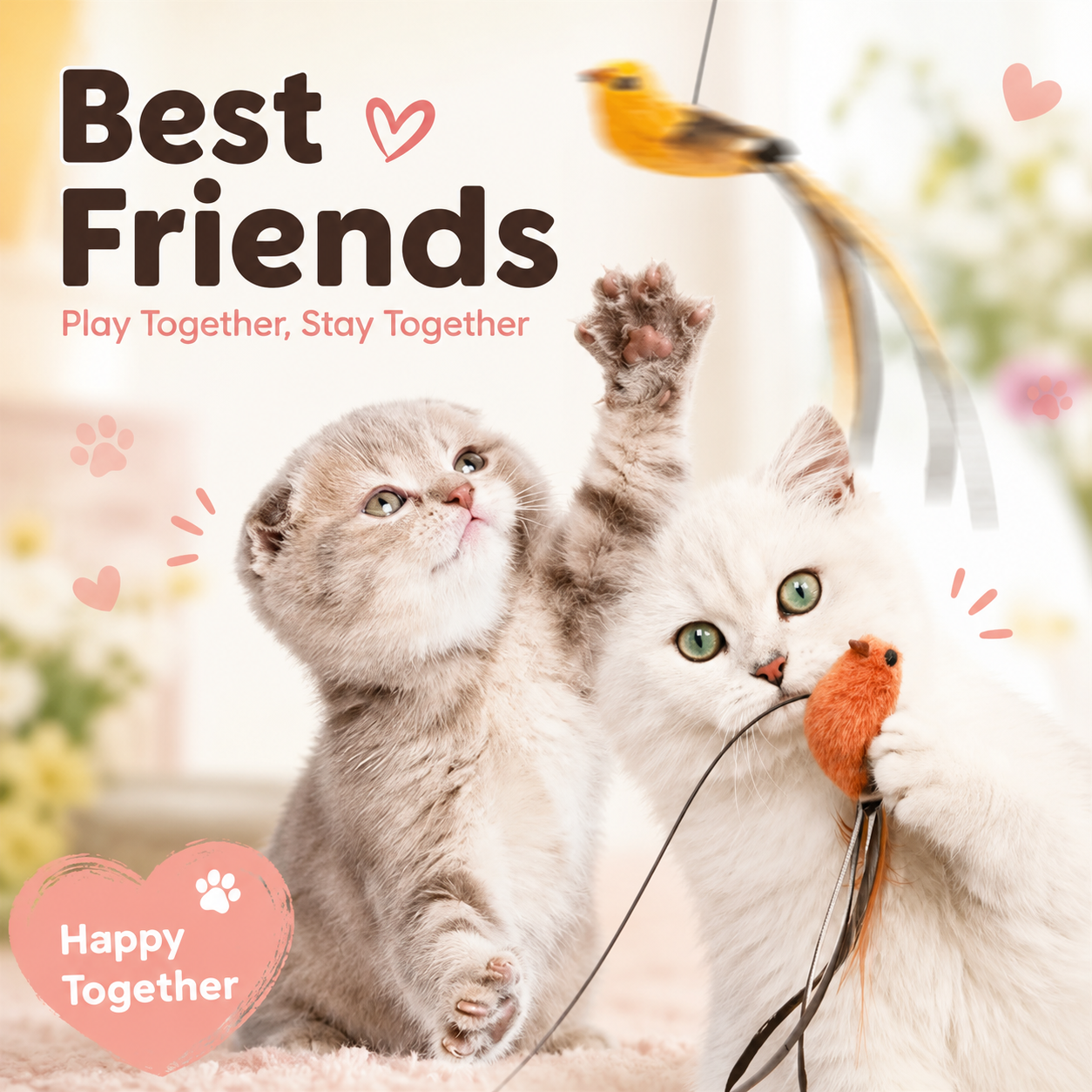 Simulated Bird Cat Toy with Suction Cup Interactive Feather Teaser Wand for Cats
