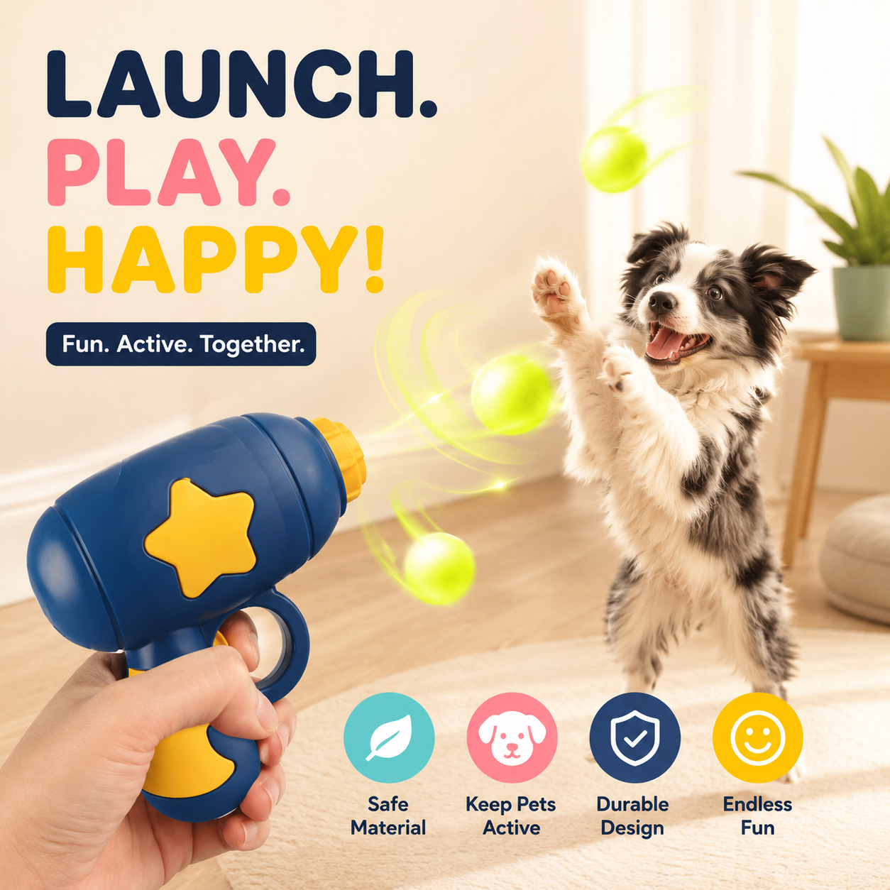 Interactive Flying Disc Cat Toy Launcher with 5 Mini Flying Discs Pet Chasing Game for Cats - Dark Blue