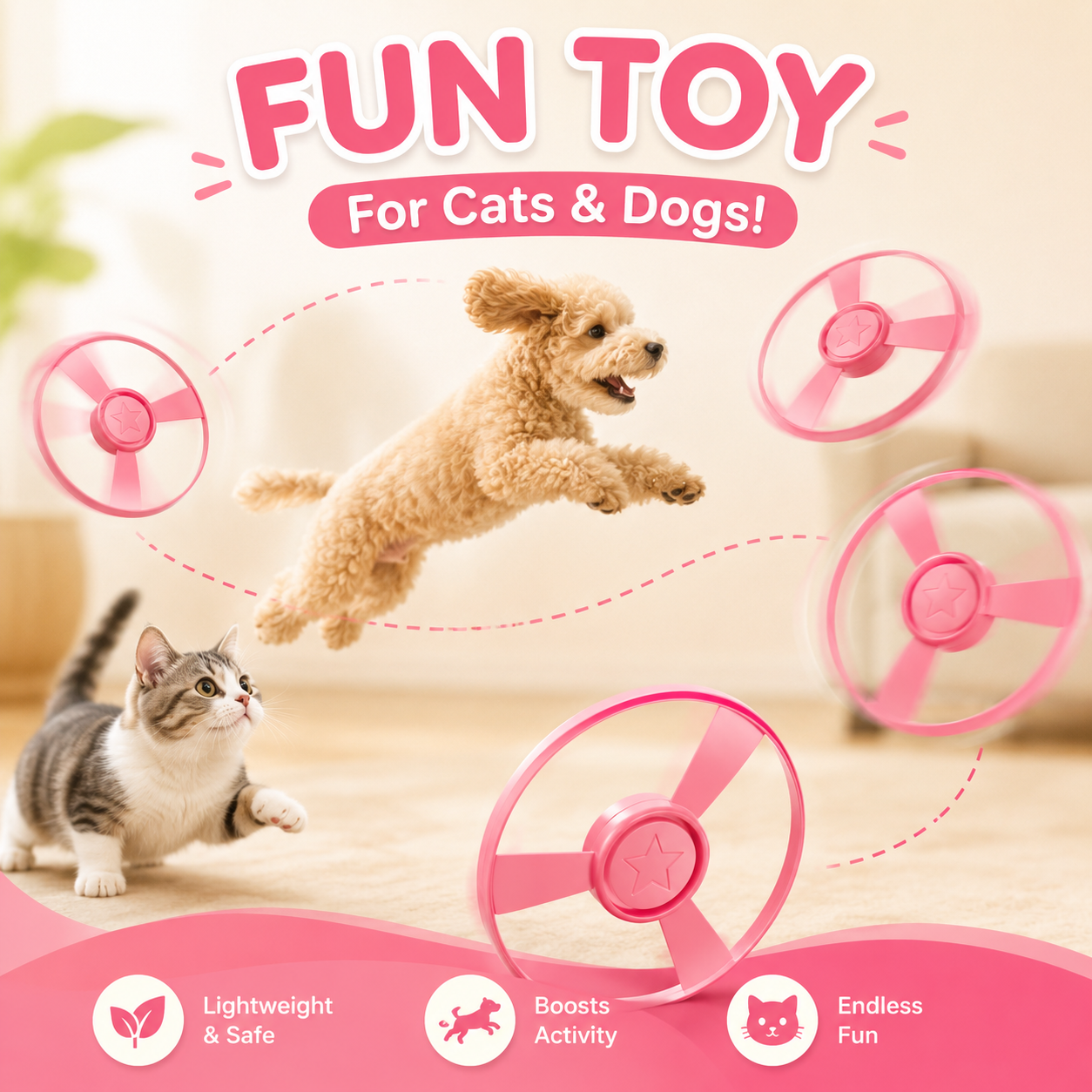 Interactive Flying Disc Cat Toy Launcher with 5 Mini Flying Discs Pet Chasing Game for Cats - Dark Blue