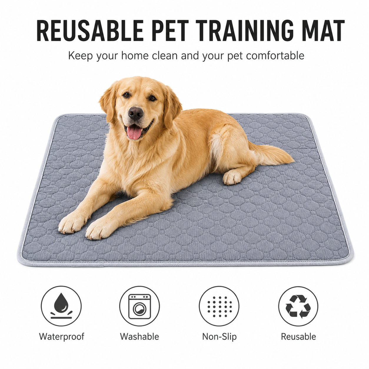Waterproof Washable Pet Urine Mat Anti Slip Puppy Training Pad for Indoor Use - Grey