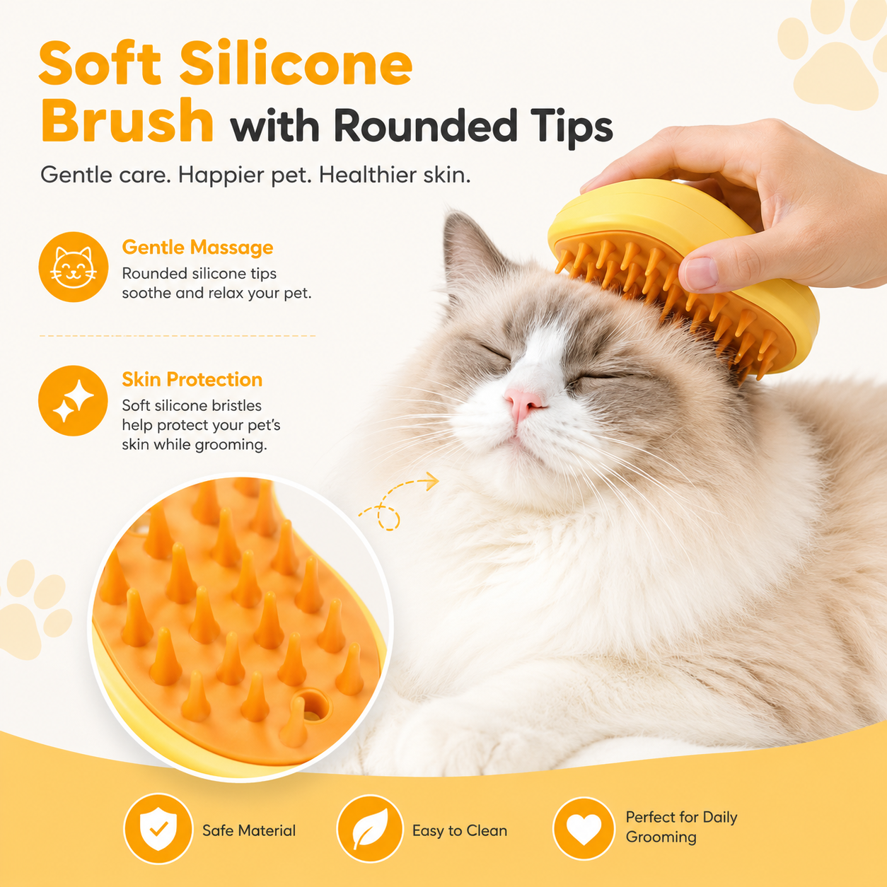 Pet Grooming Brush with Spray and Massage Function Hair Removal Comb for Dogs and Cats - Yellow