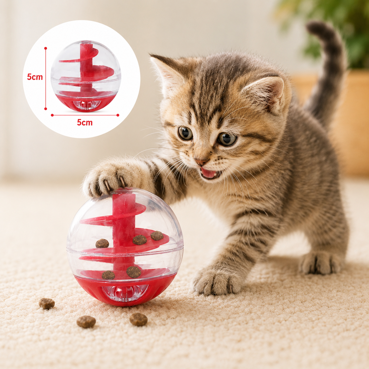 Cat Treat Dispensing Ball Interactive Food Puzzle Toy for Cats - Red