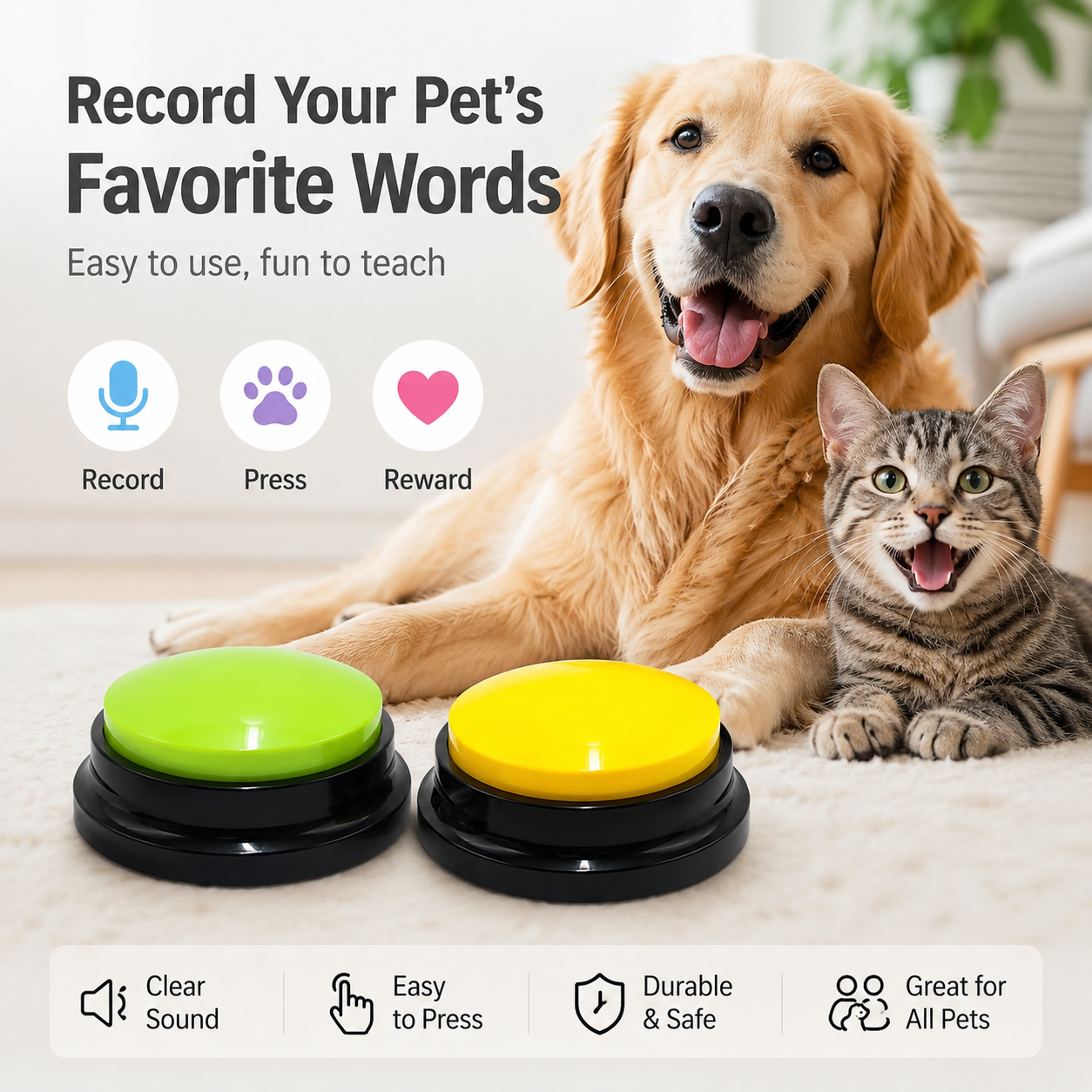 Voice Recording Button for Pet Training 30 Second Record and Playback Buzzer - 4 PCS