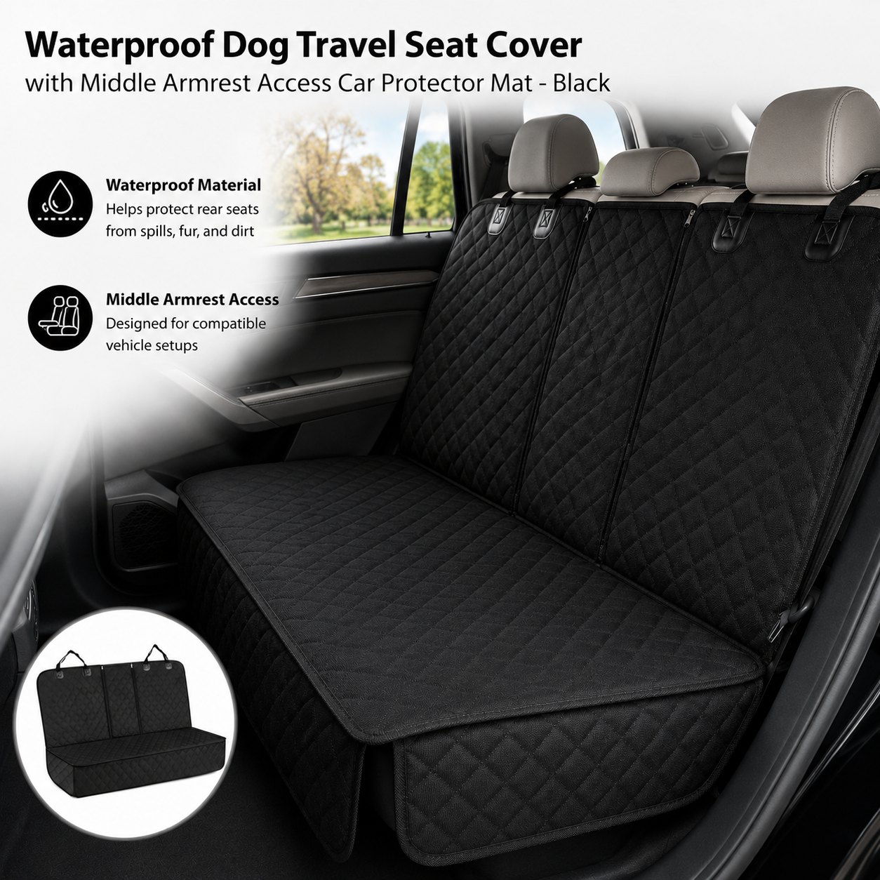 Waterproof Dog Travel Seat Cover with Middle Armrest Access Car Protector Mat 143x128cm