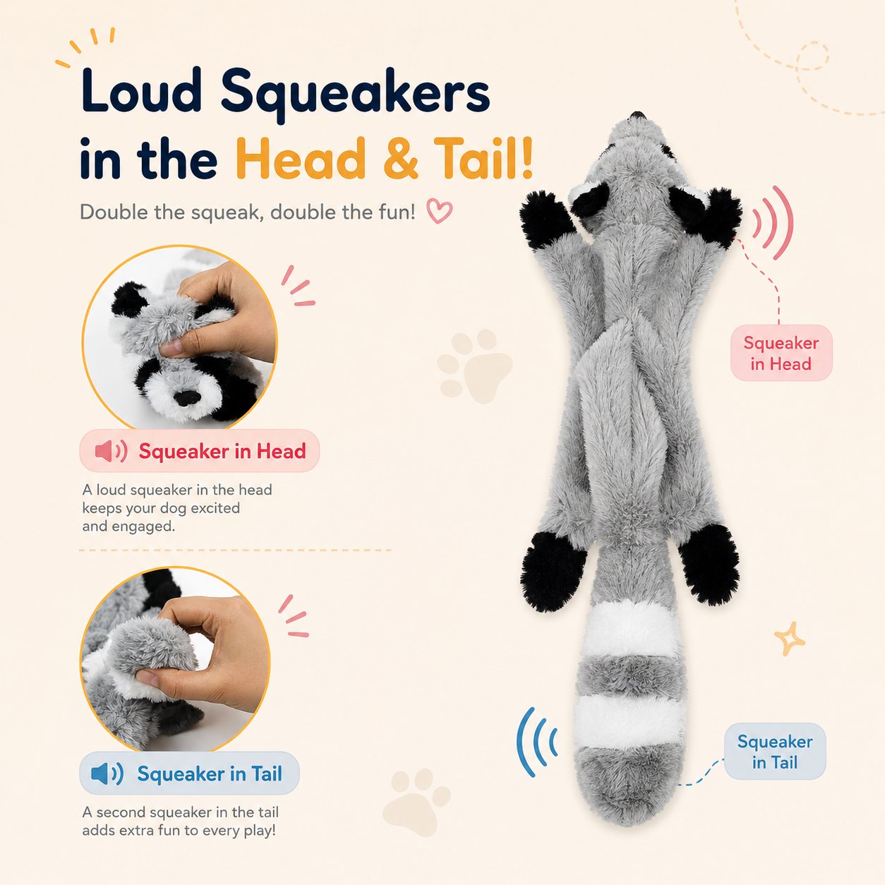 Raccoon Dog Chew Toy No Stuffing 45cm