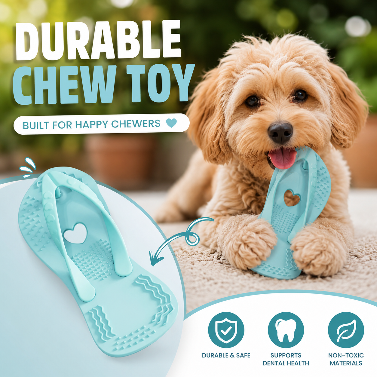 Blue Slipper Shaped Rubber Interactive Chew Toy for Puppies