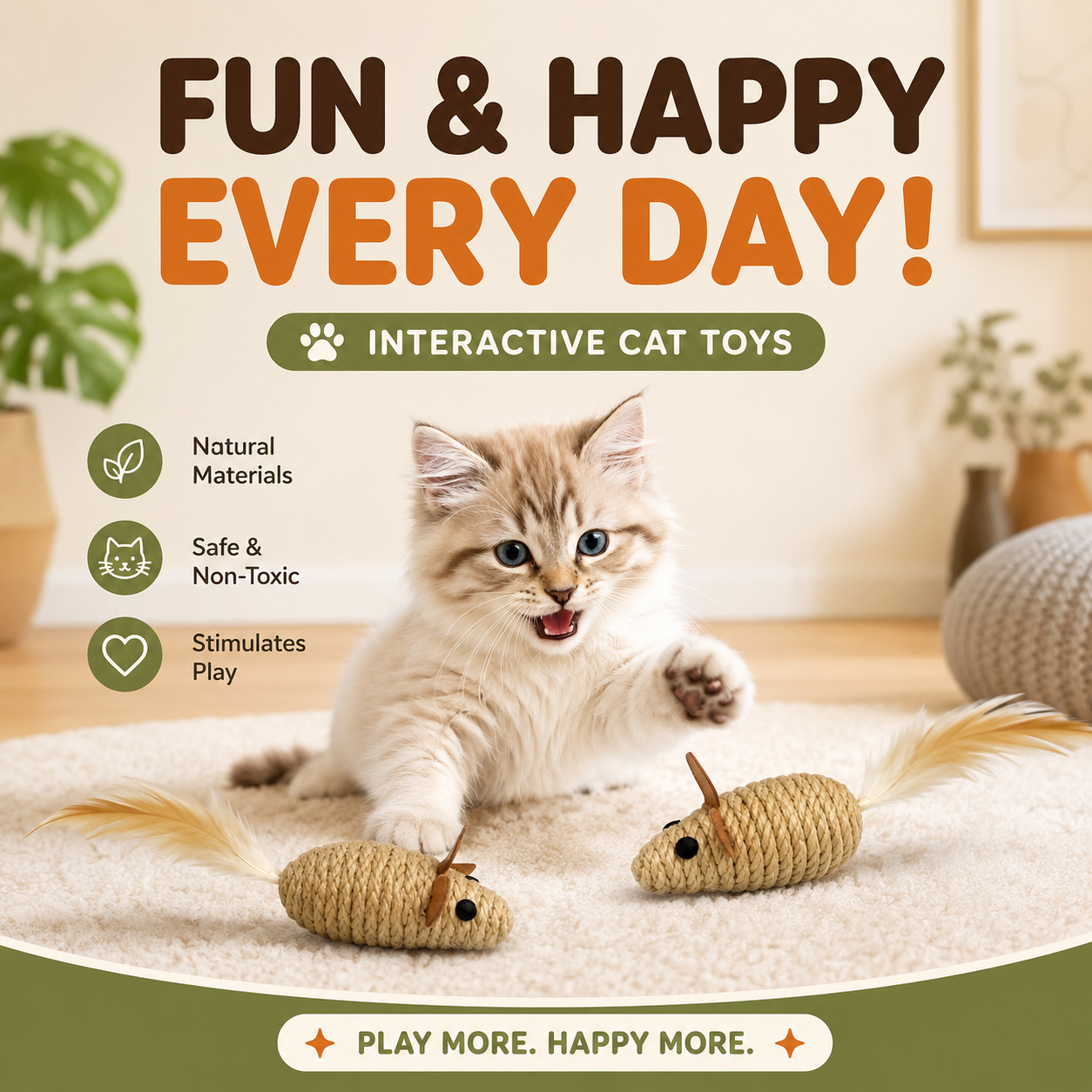 2 Pack Sisal Mouse Cat Toy Interactive Plush Mice Toy for Cats and Kittens