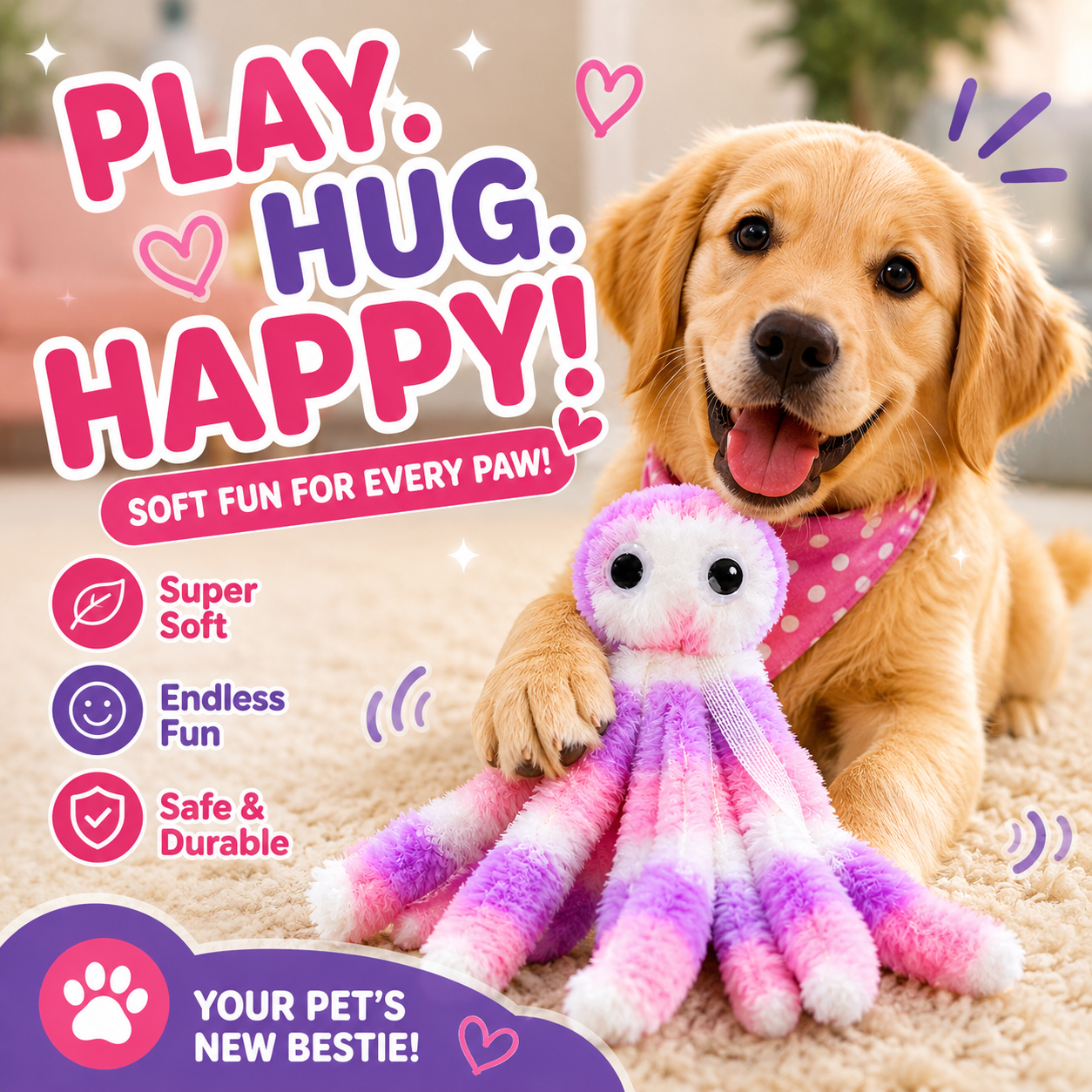 Pink Octopus Plush Cat Toy Small Interactive Pet Play Toy for Cats and Kittens