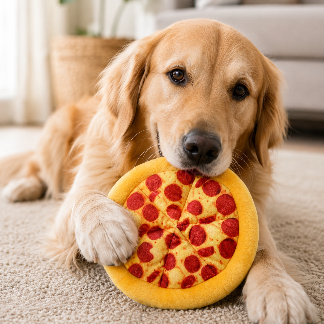 Plush Pizza Dog Toy Squeaky Interactive Chew Toy for Small to Large Dogs