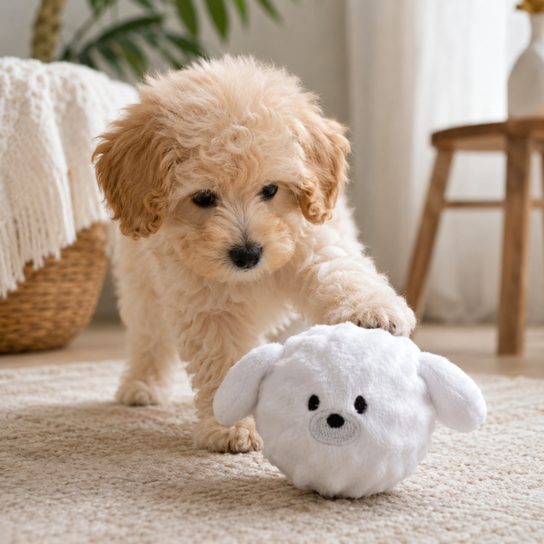 Interactive Squeaky Spiked Ball Toy for Small Dogs and Cats Soft Plush Chew Toy - White
