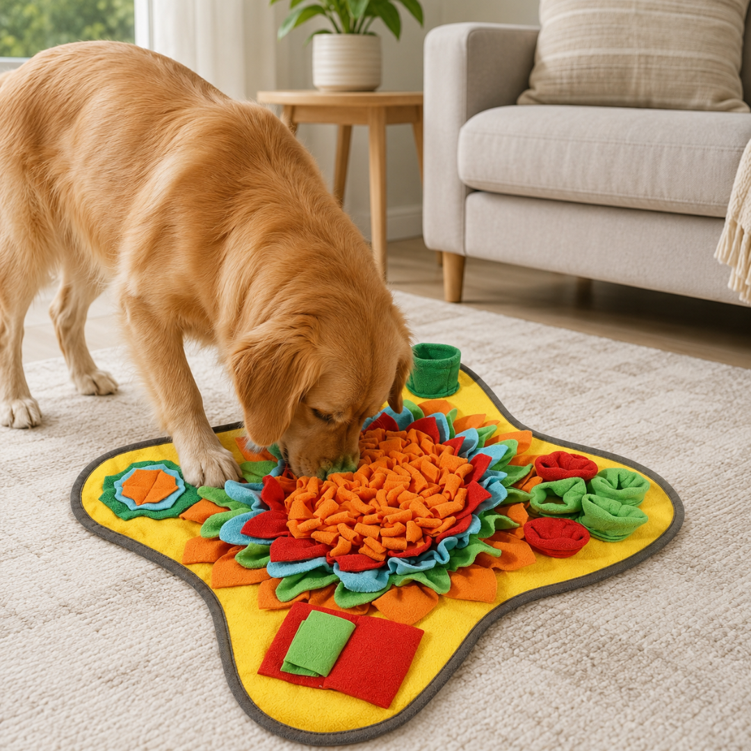 Interactive Dog Snuffle Mat Feeding Puzzle Toy for Indoor Enrichment and Foraging Play - Yellow