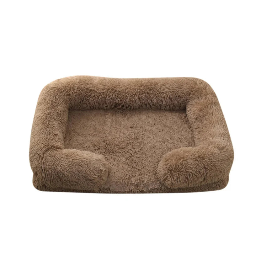 Square Pet Cushion Bed Thick Plush Sofa Style Mat for Indoor Cats and Dogs - Khaki