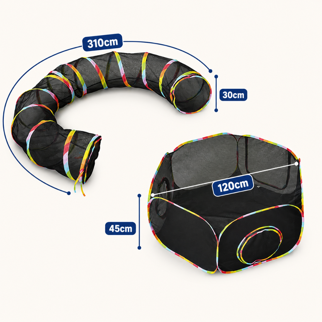 Foldable Cat Enclosure Play Tent with Mesh Tunnel for Outdoor and Indoor Use