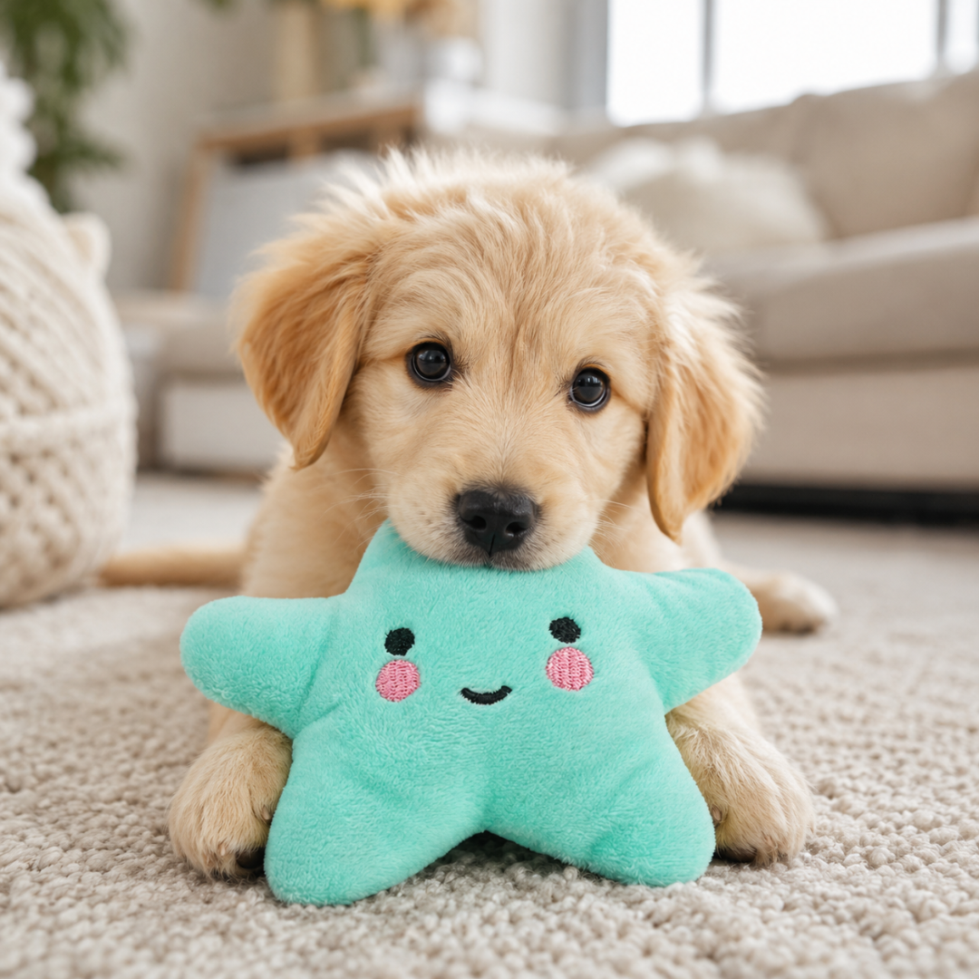 Interactive Plush Star Pet Toy with Squeaker Soft Play and Chew Toy for Dogs and Cats - Green