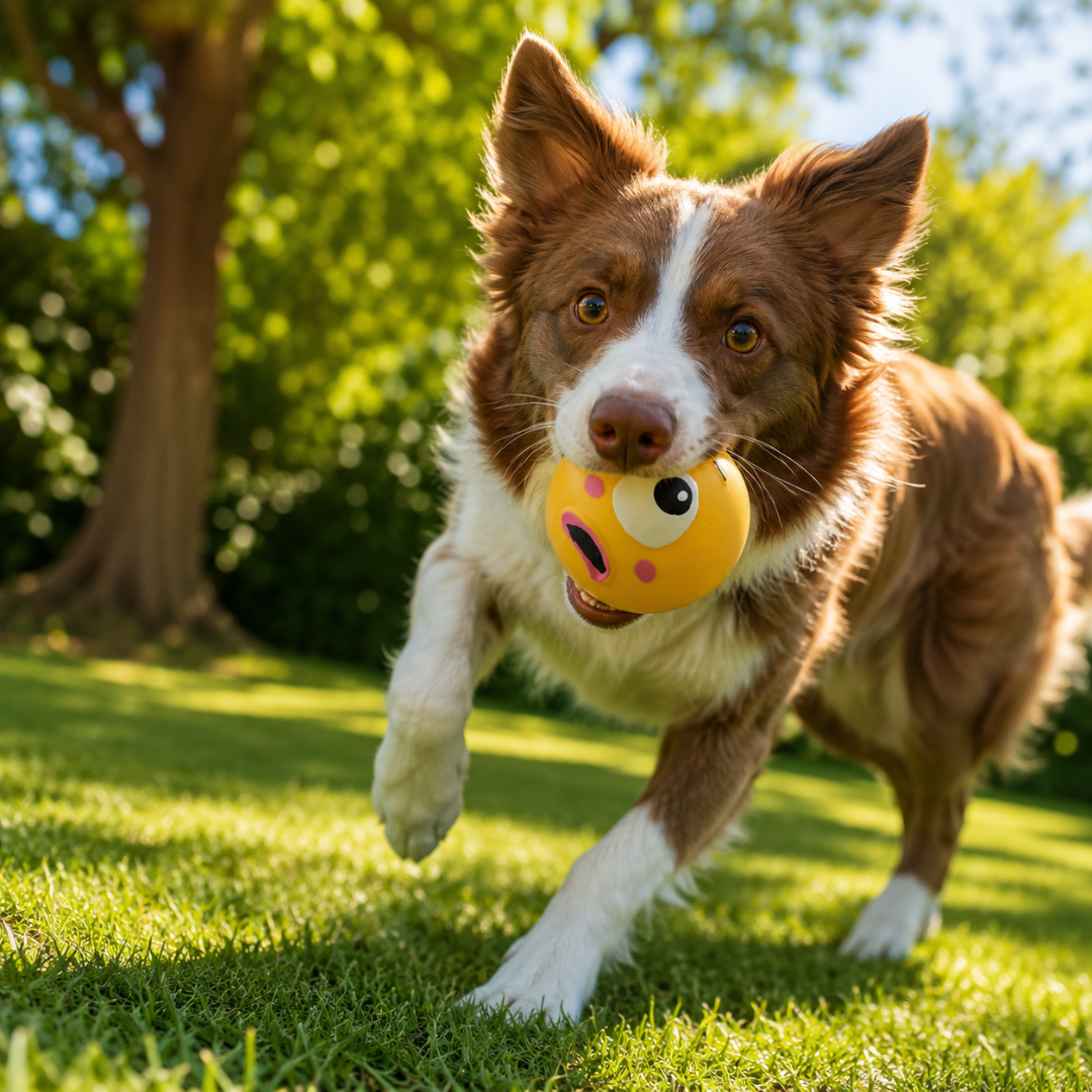 Bite Resistant Rubber Dog Ball Squeaky Toy for Fetch and Play - Yellow