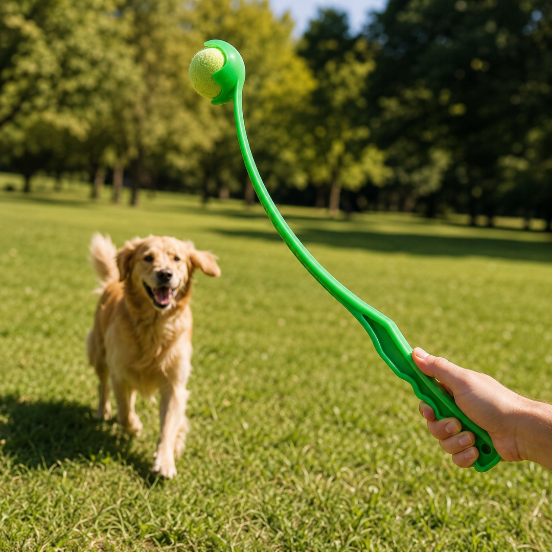 Interactive Dog Ball Launcher Stick Outdoor Tennis Ball Thrower for Active Play - Green