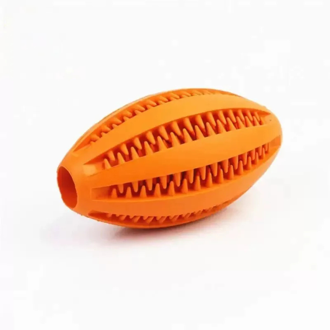 Interactive Natural Rubber Dog Snack Ball with Treat Holder and Bouncy Design - Orange