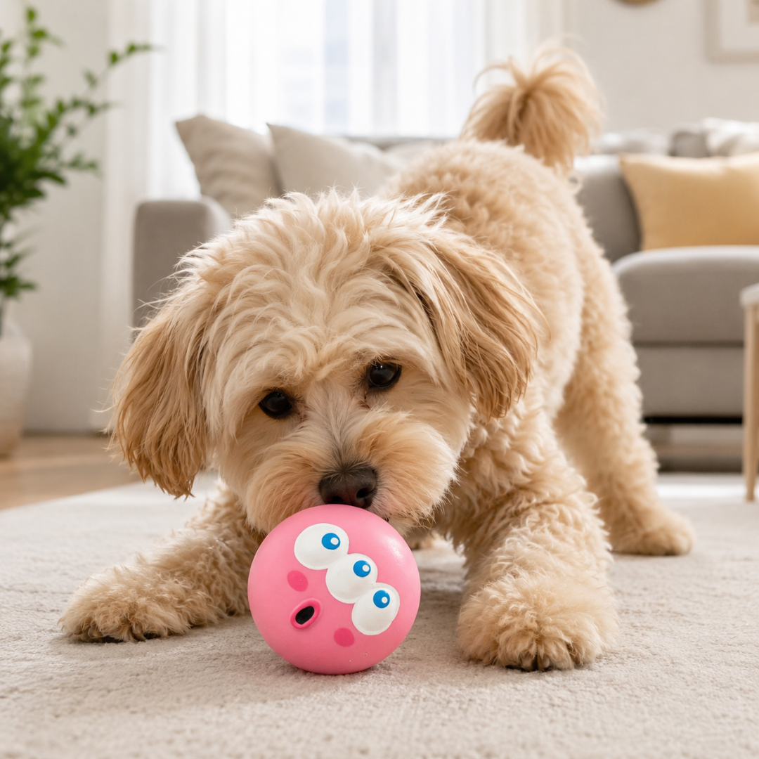 Squeaky Rubber Dog Ball Bite Resistant Chew Toy for Interactive Play - Pink