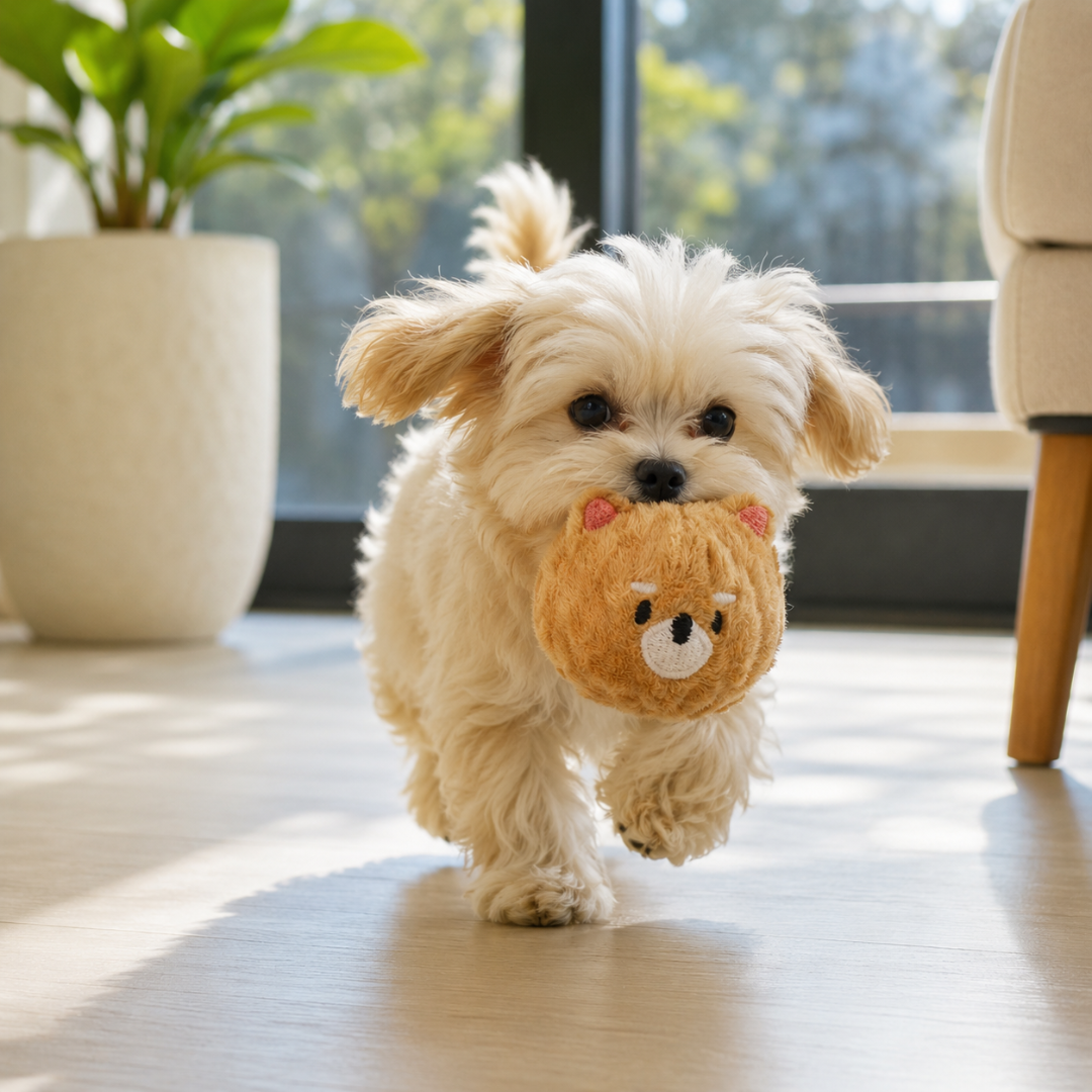Squeaky Spiked Pet Ball Toy Interactive Chew and Play Toy for Small Dogs and Cats - Brown