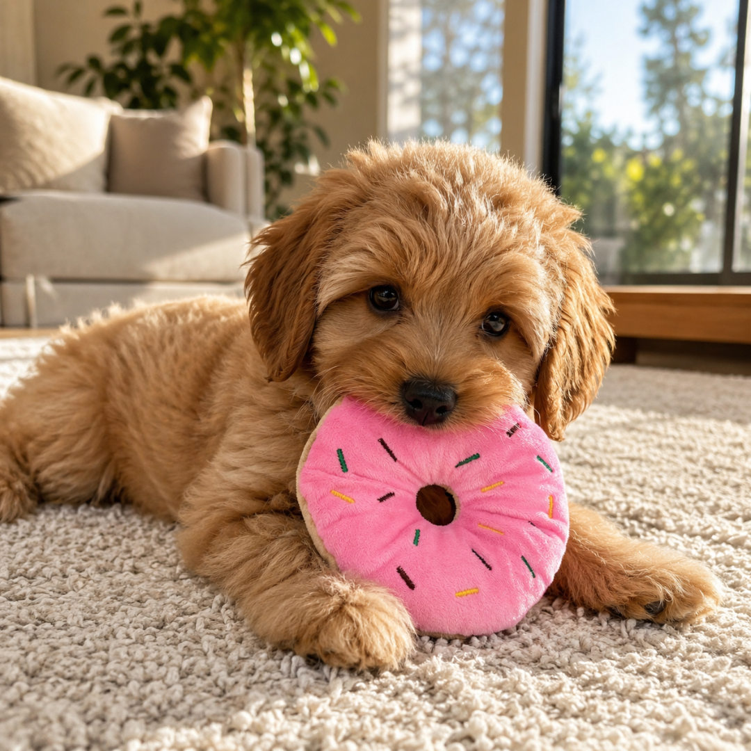 Plush Donut Dog Toy with Squeaky Sound Interactive Chew Toy for Small and Medium Dogs