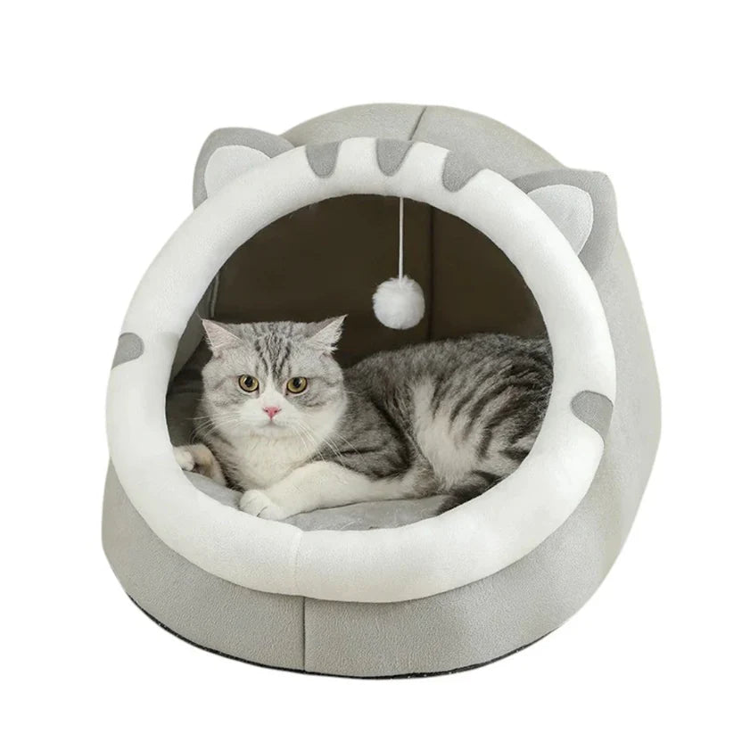 Enclosed Pet House Cat Bed Cushion Nest for Cats and Small Dogs Indoor - Grey