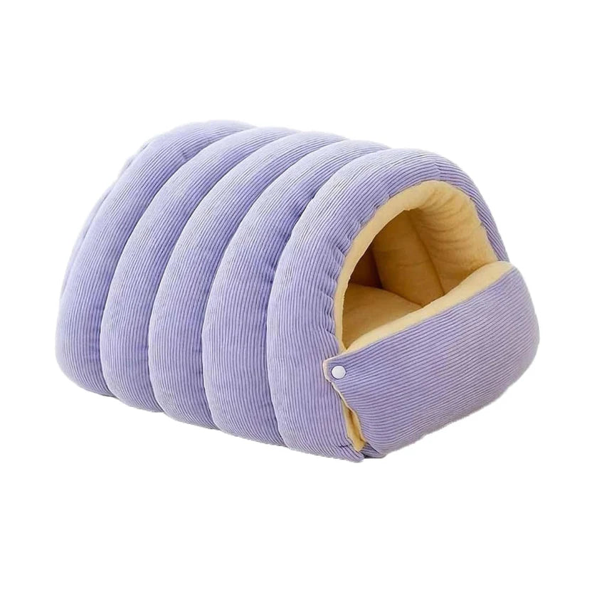 Soft Plush Cat Cave Bed Enclosed Pet Nest Cushion for Cats and Small Dogs - Purple