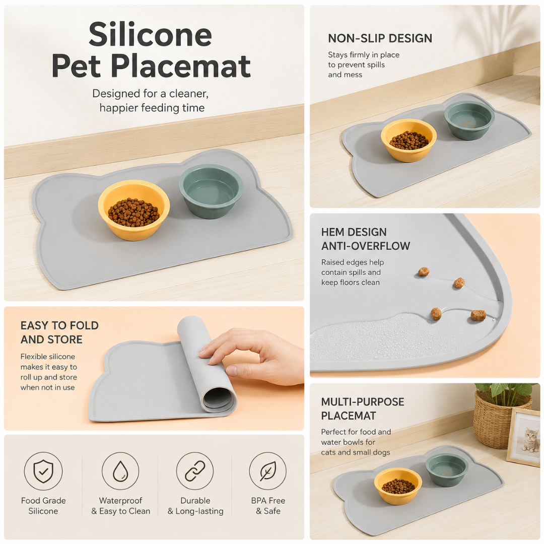 Non Slip Waterproof Pet Bowl Mat Easy Clean Feeding Pad for Dogs and Cats