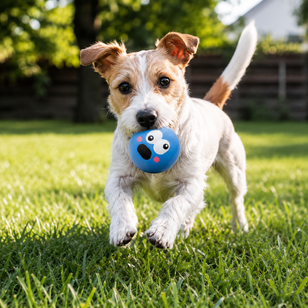 Squeaky Rubber Dog Ball Bite Resistant Chew Toy for Interactive Play - Blue