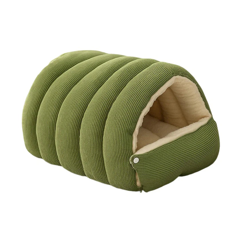 Enclosed Pet Bed Plush Cat Nest Soft Cushion House for Cats and Small Dogs - Green