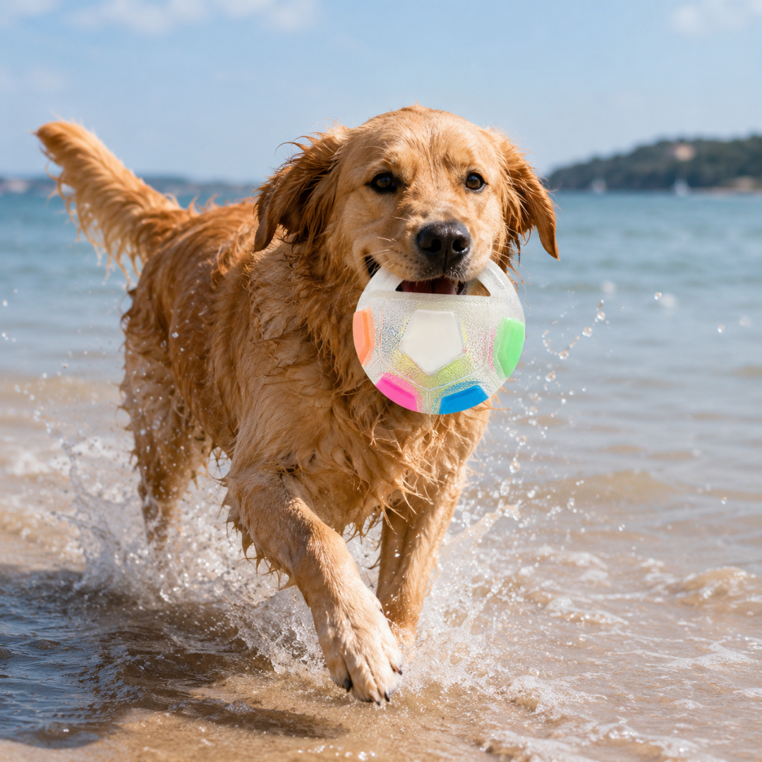 Durable TPR Dog Ball Toy with Carry Handle for Interactive Outdoor Play - White