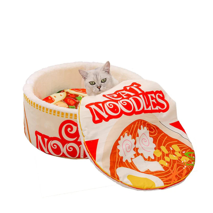 Semi Enclosed Plush Cat Bed Noodles Pet Nest with Removable Cover for Cats