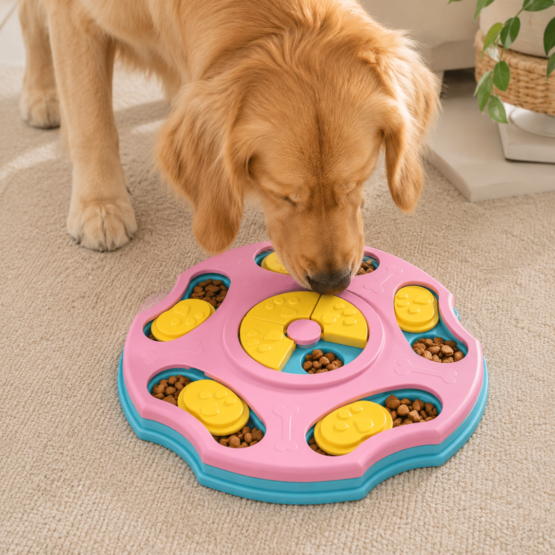 Interactive Slow Feeder Dog Bowl Non-Slip Food Puzzle Toy for Dogs and Cats - Pink