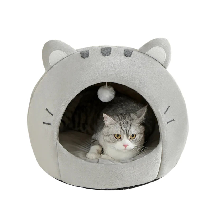 Enclosed Cotton Cat Cave Bed Pet House Cushion for Indoor Cats and Small Dogs