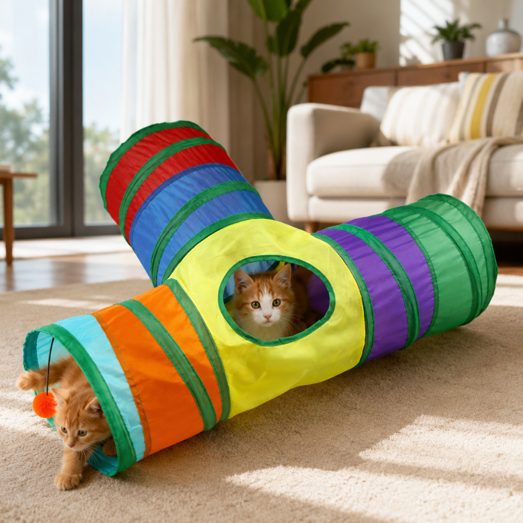 Foldable Cat Tunnel Play Toy with Hanging Ball for Indoor and Outdoor Pets