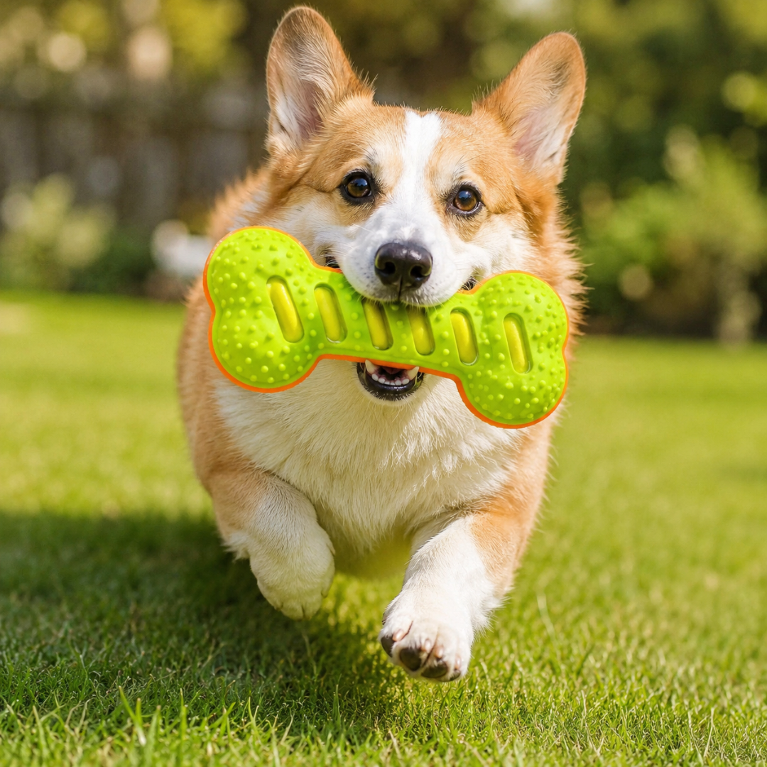 Durable Rubber Dog Chew Toy Squeaky Bone Interactive Play Toy for Puppies and Dogs