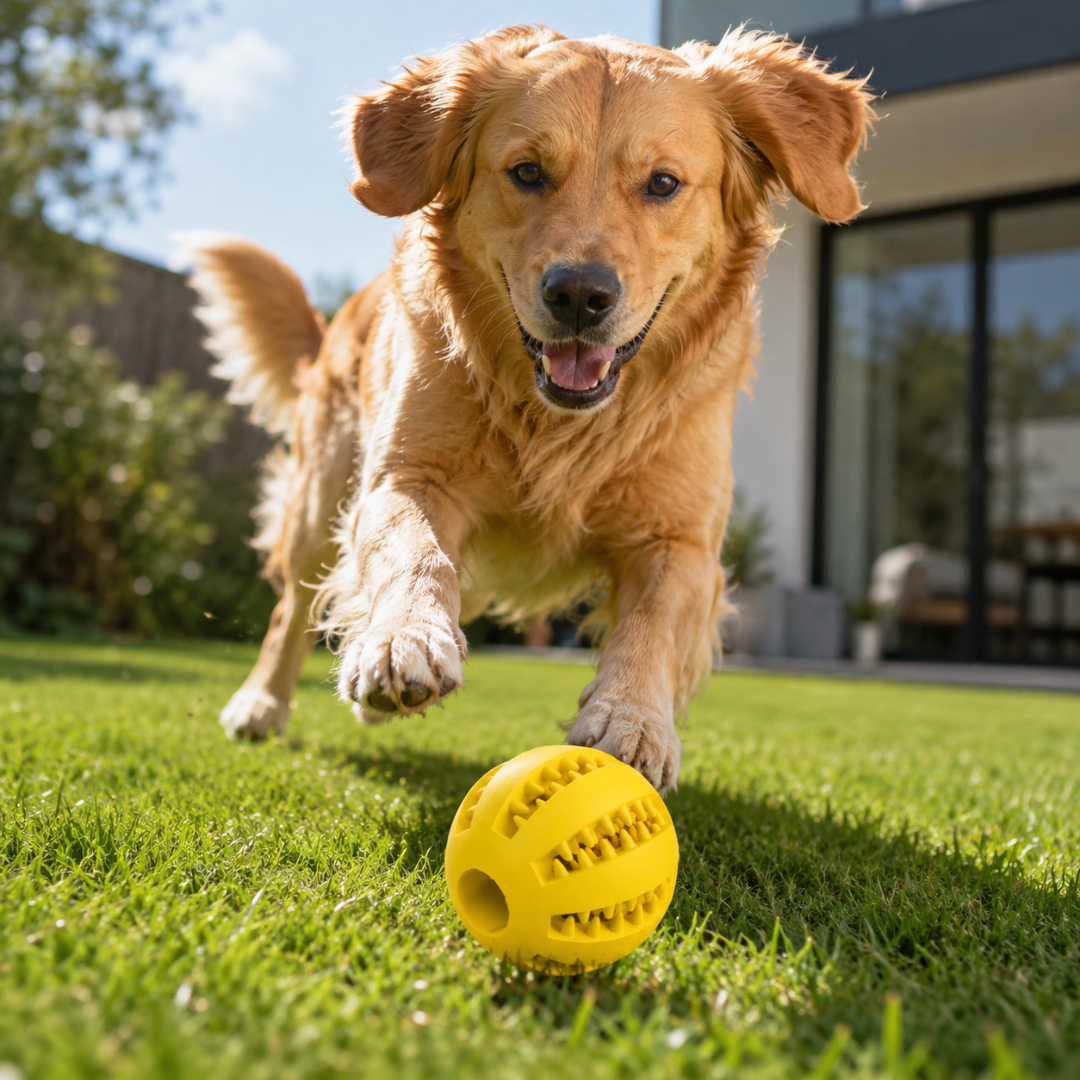 Bite Resistant Dog Treat Ball Interactive Food Dispensing Chew Toy for Dogs and Puppies - Yellow