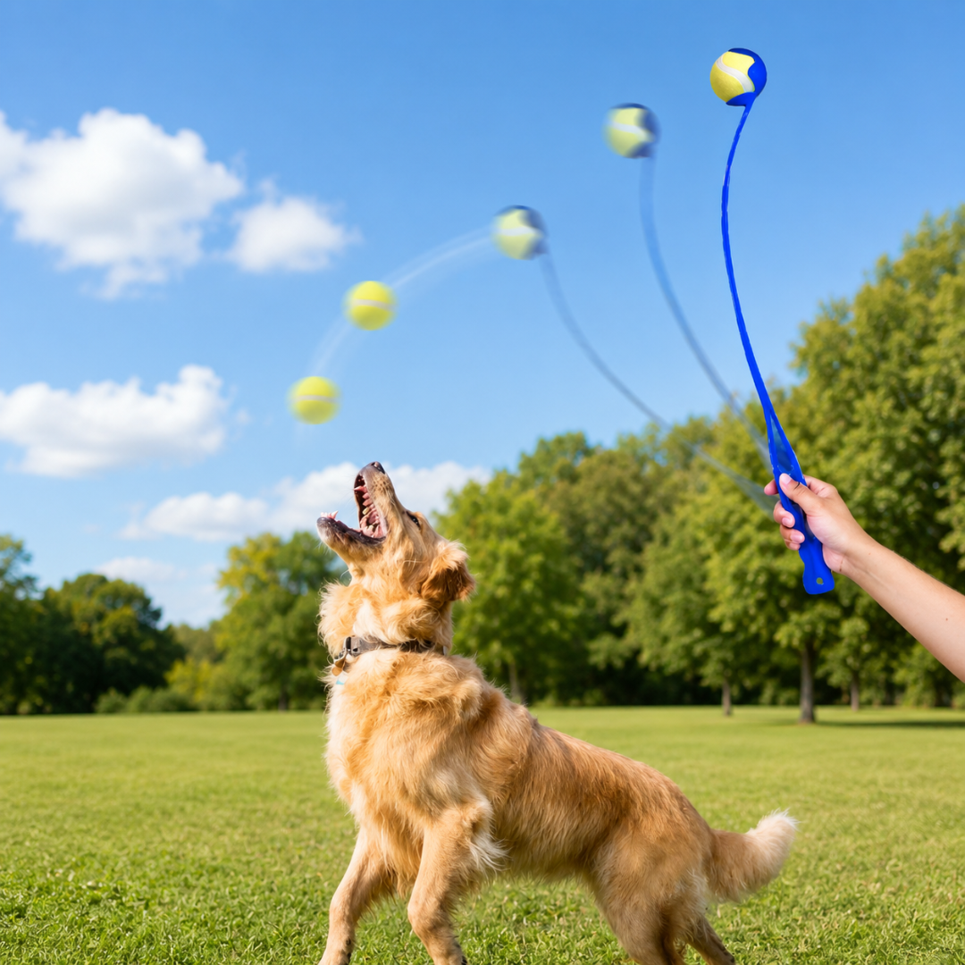 Portable Dog Tennis Ball Launcher Stick Interactive Outdoor Fetch Toy for Dogs - Dark Blue