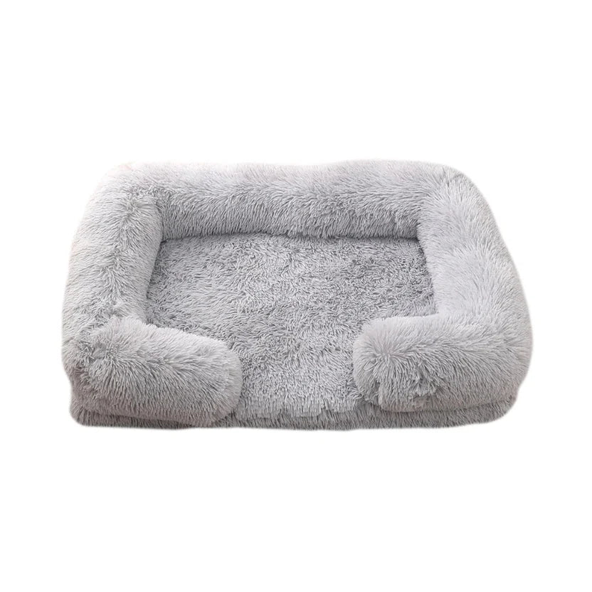 Plush Pet Sofa Bed Square Cushion Removable Mat for Cats and Dogs - Light Grey