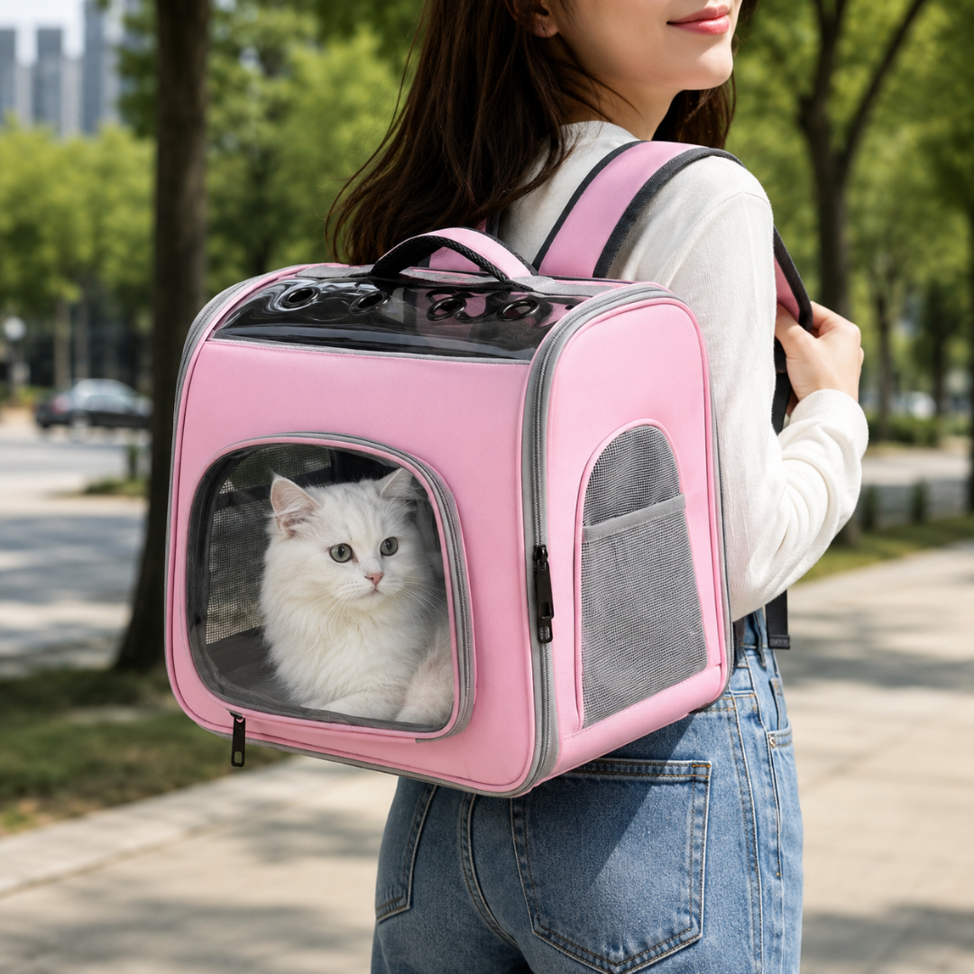 Portable Oxford Pet Backpack Carrier with Ventilation Mesh for Cats and Small Dogs - Pink