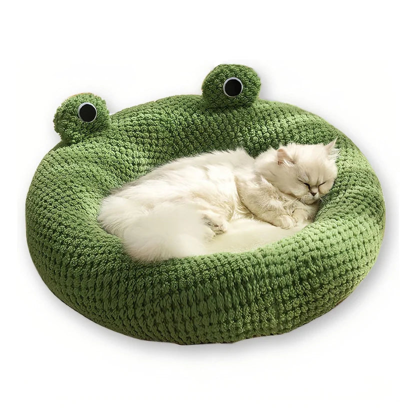 Frog Design Pet Bed Plush Semi Enclosed Cat Nest Cushion for Small Dogs and Cats