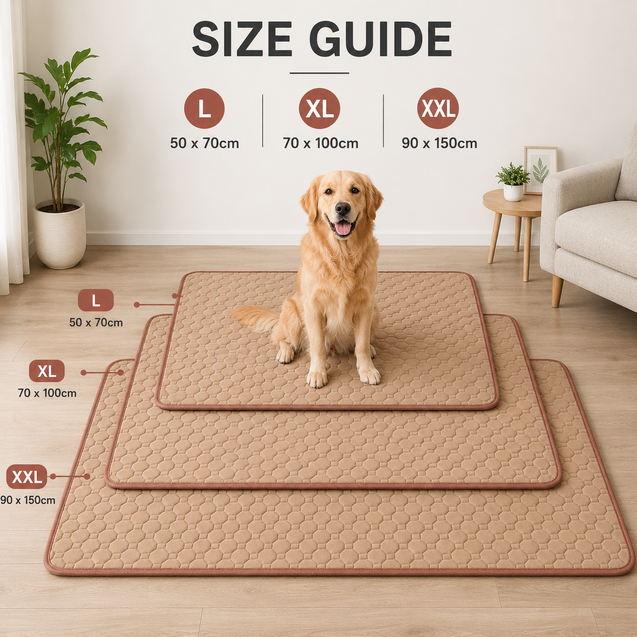 Reusable Pet Pee Pad Waterproof Absorbent Training Mat for Floor Sofa and Car Seat - Khaki