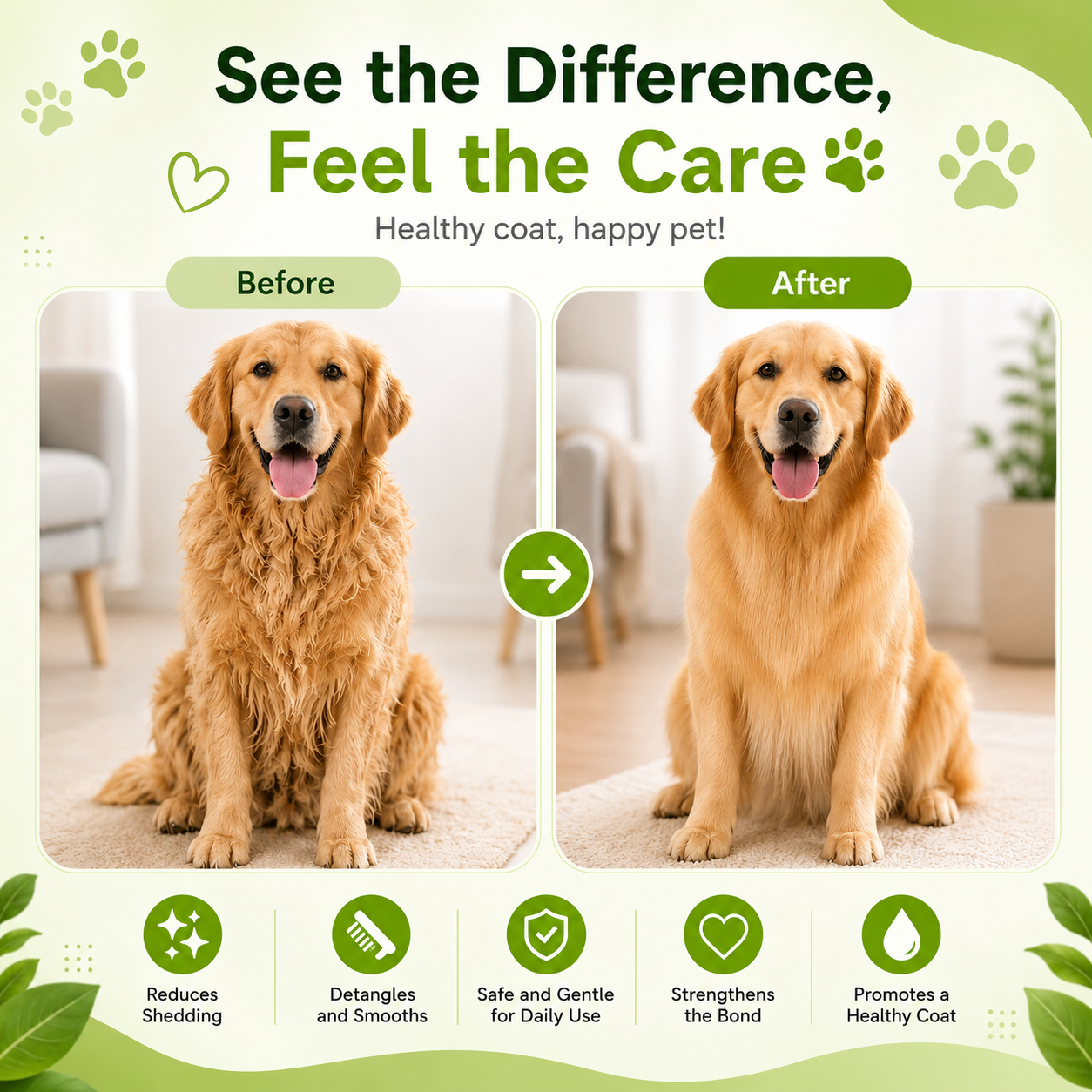 3 in 1 Pet Hair Removal Brush Grooming and Massage Comb for Cats and Dogs - Green