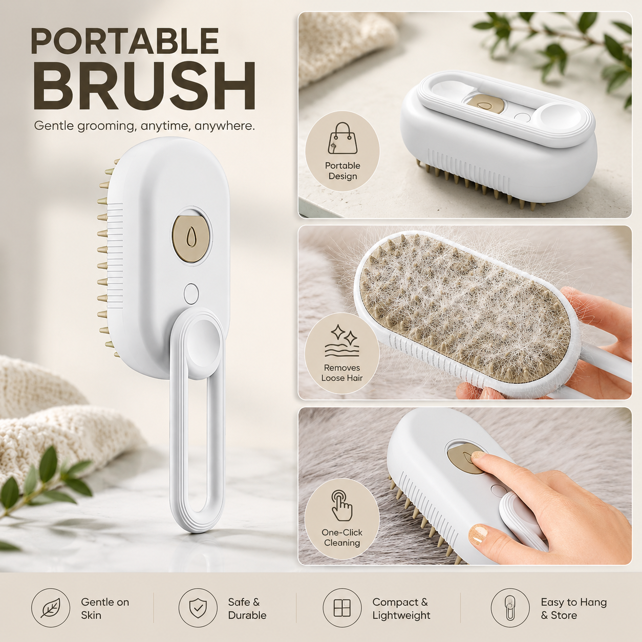 Portable 3-in-1 Pet Grooming Comb Rechargeable Spray Brush for Cats and Dogs