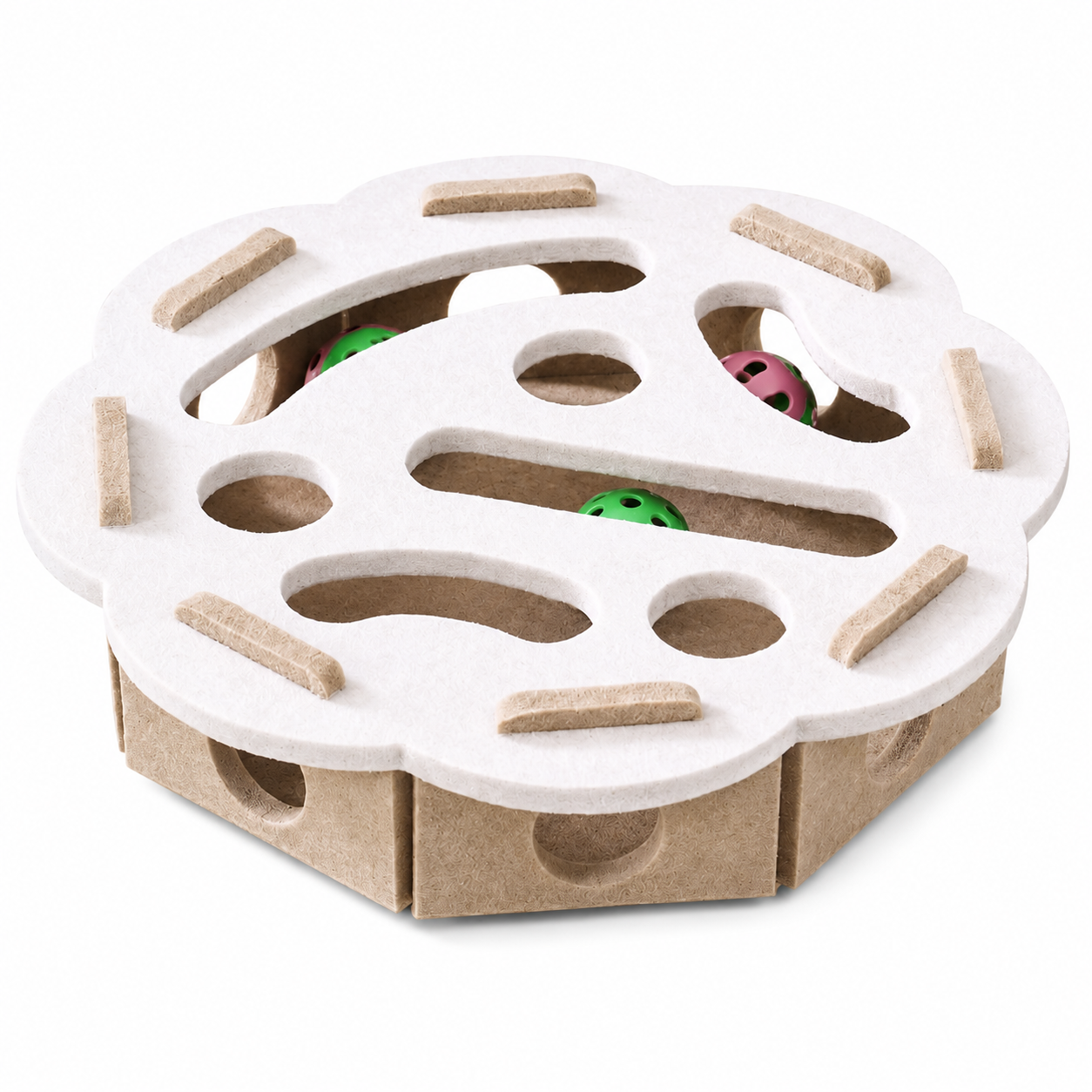 Felt Cat Maze Play Box with Bell Ball Interactive Toy for Kittens and Cats - Round White